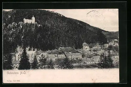 AK Gutenstein, Panorama mit Burg