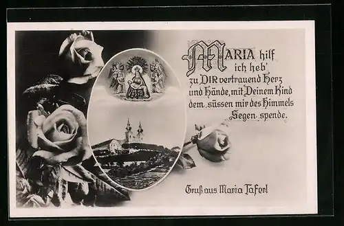 AK Maria Taferl, Ortsansicht mit Kirche, Maria mit Jesus