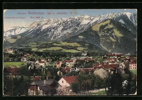 AK Reichenau, Ortsansicht vor Alpenpanorama