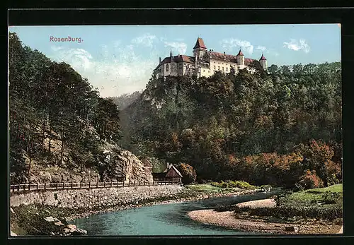 AK Rosenburg, Blick auf die Burg vom Fluss aus