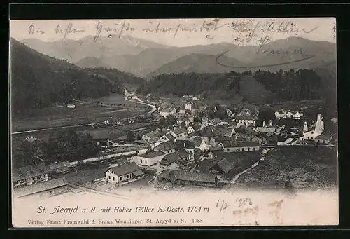 AK St. Aegyd a. N., Ortsansicht aus der Vogelschau mit Hohem Göller