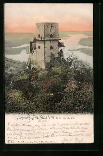 AK Greifenstein, Burgruine mit Blick ins Donautal