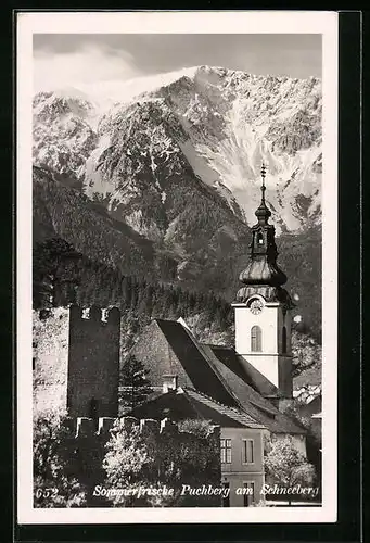 AK Puchberg am Schneeberg, Kirche gegen das Gebirge
