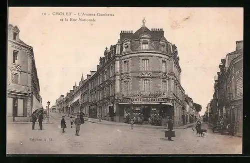 AK Cholet, L`Avenue Gambetta et la Rue Nationale