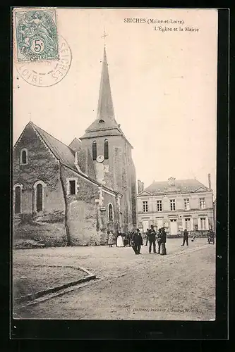 AK Seiches, L`Église et la Mairie