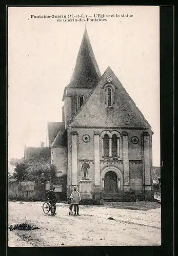 AK Fontaine-Guérin, L`Eglise et la statue de Guérin-des-Fontaines