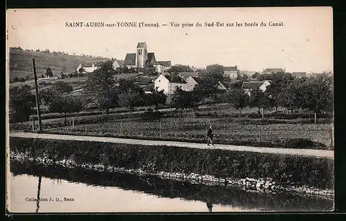 AK Saint-Aubin-sur-Yonne, Vue prise du Sud-Est sur les bords du Canal