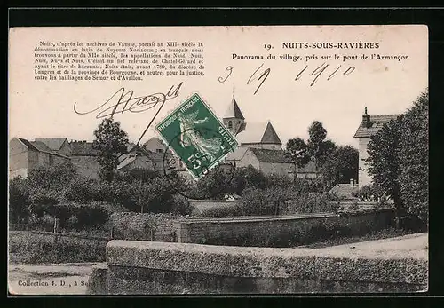 AK Nuits-sous-Raviéres, Panorama du village, pris sur le pont de l'Armancon