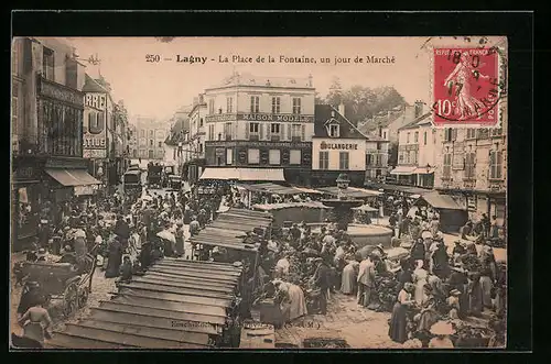 AK Magny, La Place de la Fontaine, un jour de Marché