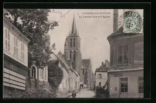 AK Lorrez-le-Bocage, La Grande Rue et l`Eglise