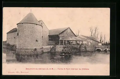 AK Beaumont-du-Gatinais, Ferme & Pont intérieur du Chateau