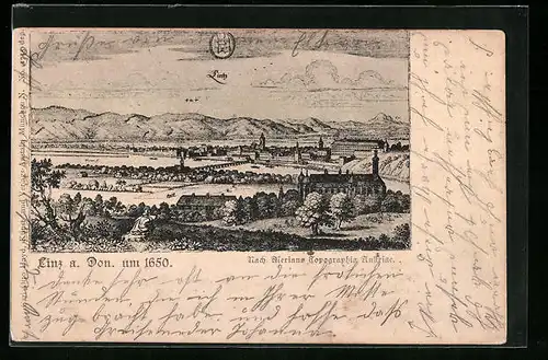 Künstler-AK Linz a. Don., Teilansicht im Jahre 1650 nach Merian