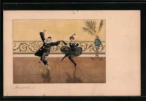 Künstler-AK M. Munk Nr. 147: Pierrot und Pierrette tanzen