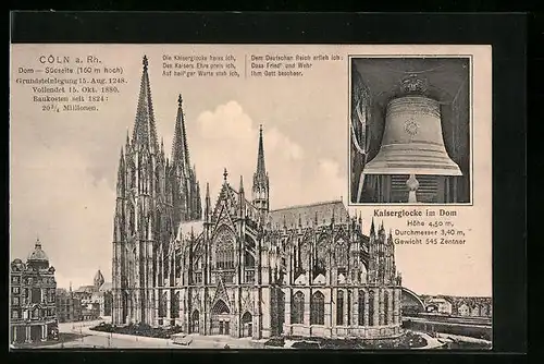 AK Köln, Dom (Südseite) und Kaiserglocke