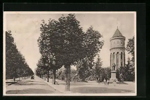 AK Colmar, Promenade mit Bartholdi-Denkmal und Wasserturm