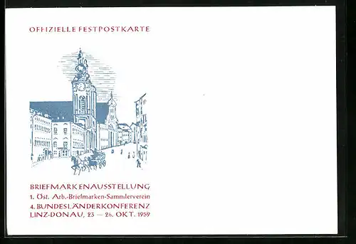 AK Linz /Donau, Briefmarkenausstellung 1959 1. Öst. Arbeiter-Briefmarken-Sammlerverein, Strasse im Zentrum