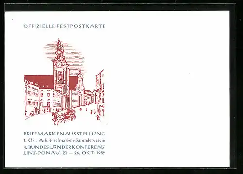 AK Linz /Donau, Briefmarkenausstellung 1959 1. Öst. Arbeiter-Briefmarken-Sammlerverein, Strasse im Zentrum