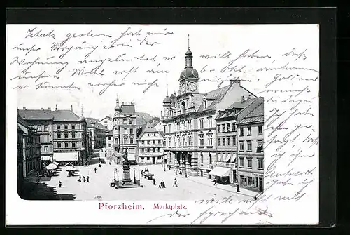 AK Pforzheim, Denkmal am Marktplatz