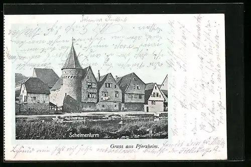 AK Pforzheim, Schlementur vom anderen Ufer gesehen