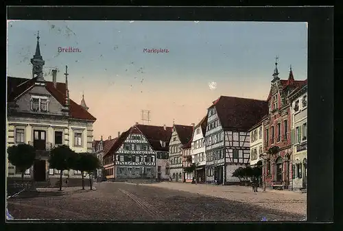 AK Bretten, Strassenpartie am Marktplatz