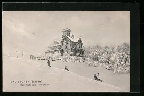 AK Bad Sachsa /Harz, Hotel Warteberg im Schnee, Wintersport