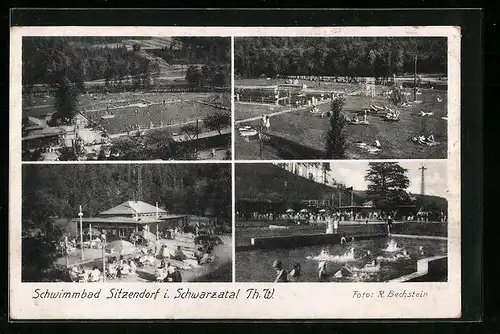 AK Sitzendorf im Schwarzatal /Th., Schwimmbad - Cafe, Liegewiese, Becken