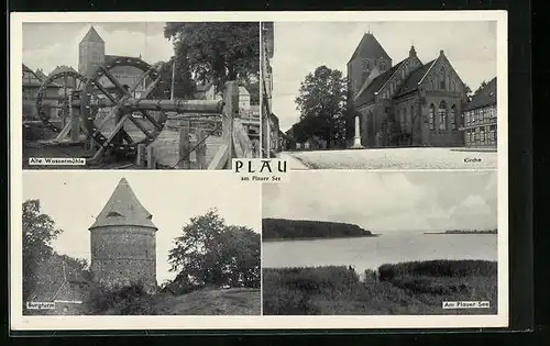 AK Plau am Plauer See, Kirche, See, Alte Wassermühle