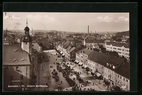 AK Schmölln /Th., Untere Marktseite aus der Vogelschau