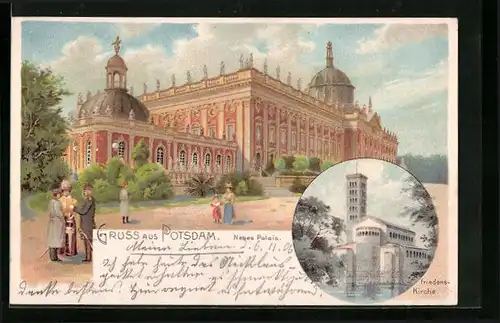 Lithographie Potsdam, Neues Palais, Friedenskirche