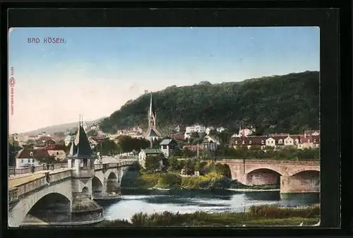 AK Bad Kösen, Ortspartie mit 2 Brücken