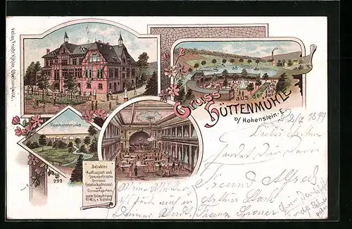 Lithographie Hohenstein-Ernstthal, Gasthof Hüttenmühle