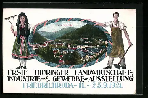 AK Friedrichroda, Erste Thüringer Landwirtschaft-, Industrie- & Gewerbe-Ausstellung 1921, Ortsansicht