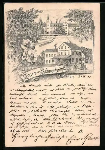 Lithographie Schnepfenthal, Restaurant und Erziehungsanstalt