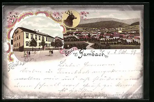 Lithographie Tambach, Gasthof zum Bären, Totalansicht