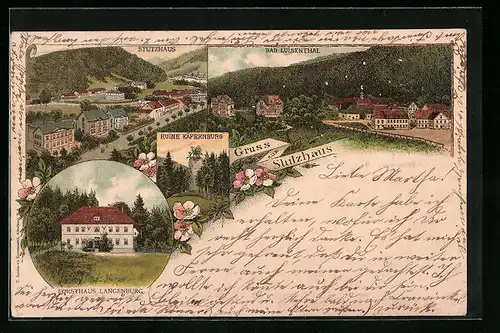 Lithographie Stutzhaus, Forsthaus Langenburg, Bad Luisenthal, Totalansicht