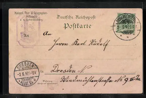 Lithographie Scheibenberg /Erzgeb., Carolathurm, Orgelpfeifen, Marktplatz mit Kaisers Restaurant