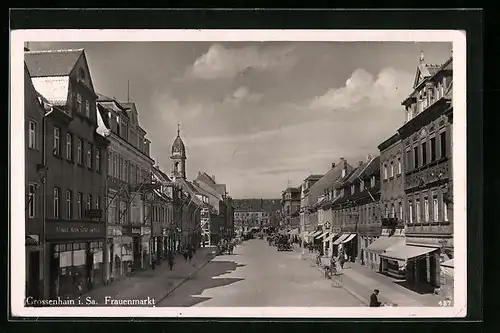 AK Grossenhain i. Sa., Strassenpartie am Frauenmarkt