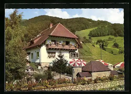 AK Altsimonswald i. Schwarzwald, Café Märchengarten mit Sonnenschirmen