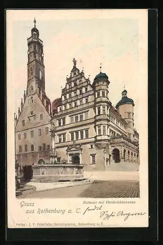 AK Rothenburg a. T., Rathaus mit Herterichbrunnen
