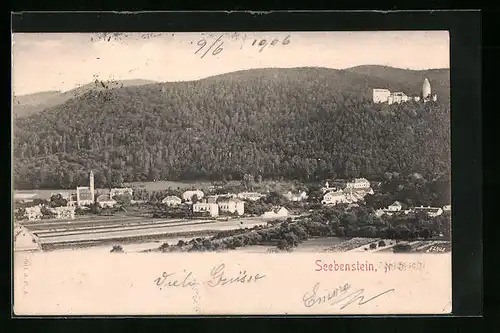 AK Seebenstein, Ortsansicht mit Blick über die Felder