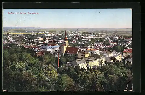 AK Baden b. Wien, Panoramaansicht mit Kirche