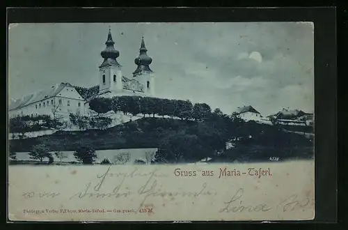 Mondschein-AK Maria-Taferl, Ortsansicht mit Wallfahrtskirche