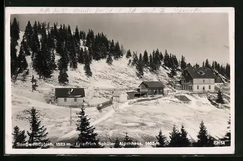 AK Semmering, Sonnwendstein mit Alpenhaus im Schnee