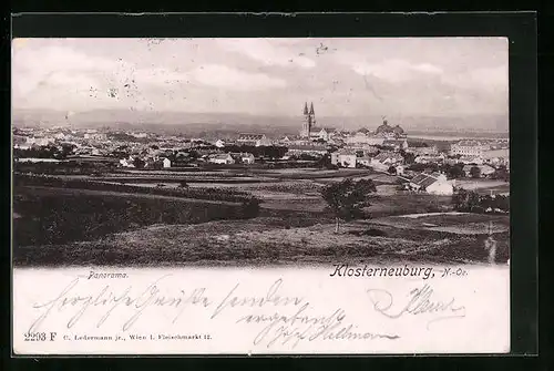 AK Klosterneuburg, Panoramaansicht mit Kirche