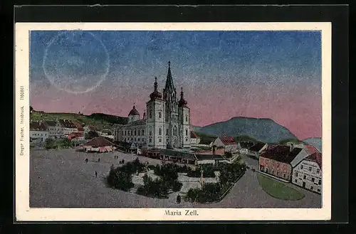 Luna-AK Mariazell, Wallfahrtskirche im Ortsbild