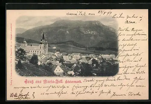 AK Mariazell, Ortsansicht gegen die Berge