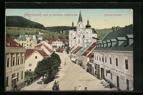 AK Mariazell, Grazerstrasse mit Blick zur Kirche