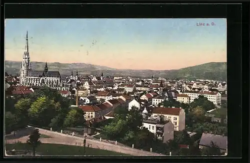 AK Linz a. D., Teilansicht mit Kirche