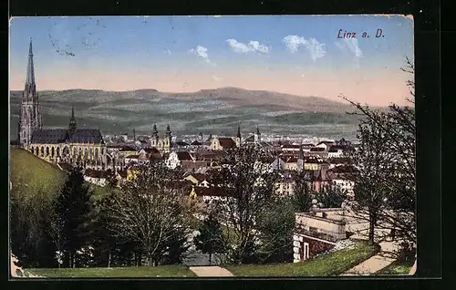 AK Linz a. D., Teilansicht mit Kirche