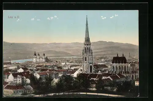 AK Linz a. D., Teilansicht mit Kirche